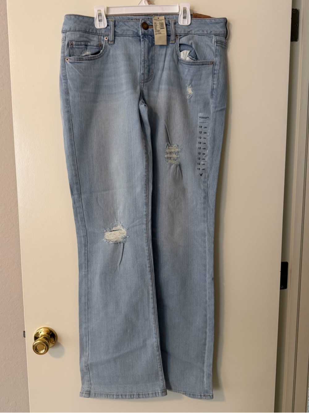 American Eagle Outfitters Light Wash Distressed Wide Leg Jeans